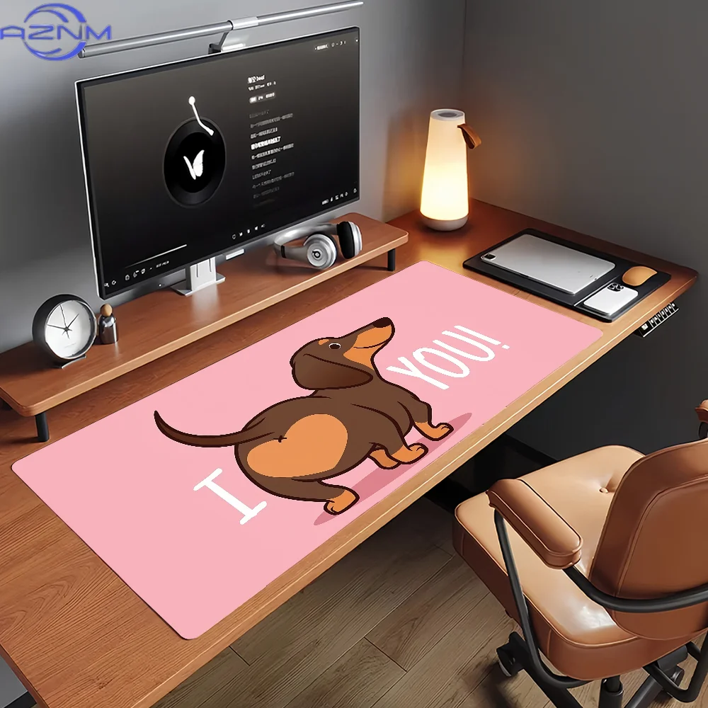 Kawaii Wiener Dog XXL Desk Pad, Lovely Pet Pattern Waterproof Keyboard Mousepad Home Gaming Decor