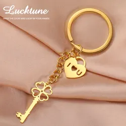 Lucktune Heart Shaped Four Leaf Clover Keychain Women's Bag Key Chain Gold Color Keyring Pendant Accessories Anniversary Gift