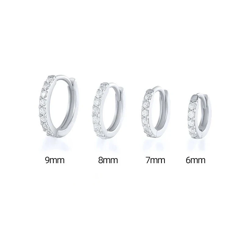 Silver Color Simple Fashion Hoop Crystal Zirconia Small Huggie Thin Cartilage Earring for Women Ear Piercing Jewelry Gift