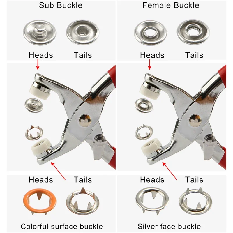 400/200/80pcs Plier Tools Metal Snap Button Kit Fasteners Press Studs Bouton Pression Fasteners for Installing Clothes Bag단추펜치