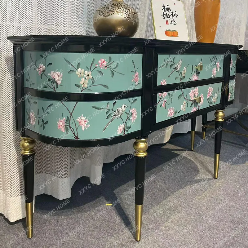 Retro style bucket cabinet household small apartment living room partition cabinet painted solid wood decorative cabinet agains