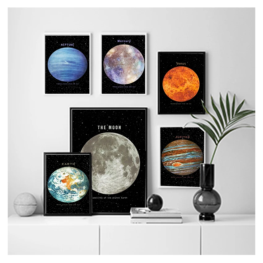 Earth Moon Venus Sun Saturn Wall Art Canvas Painting Modern Picture for Living Room Home Decor Posters and Prints Planet Space