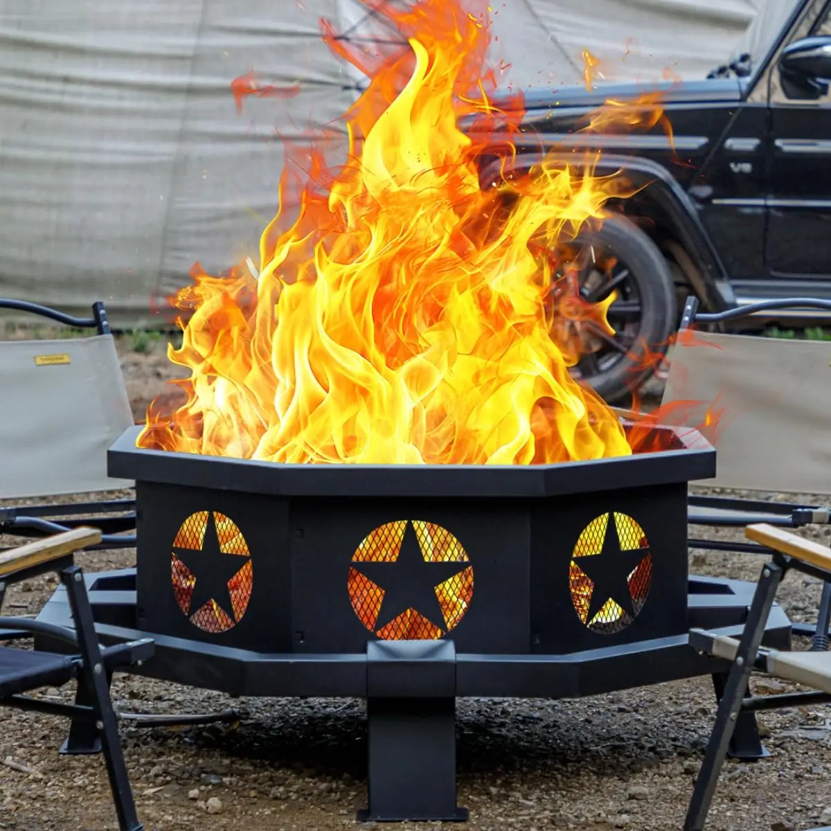 Heavy Duty Wood Burning Fire Pits,Big Outdoor Octagonal Firepit,Outdoor Fire Pit for Camping, Yard, Patio