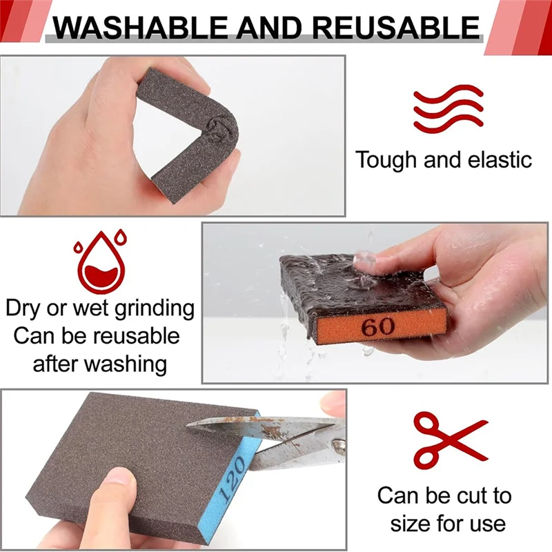 

ABFY-8 упаковок шлифовальной губки, моющиеся и многоразовые шлифовальные блоки для гипсокартона, деревянной металлической мебели, зернистость 60/80/120/220