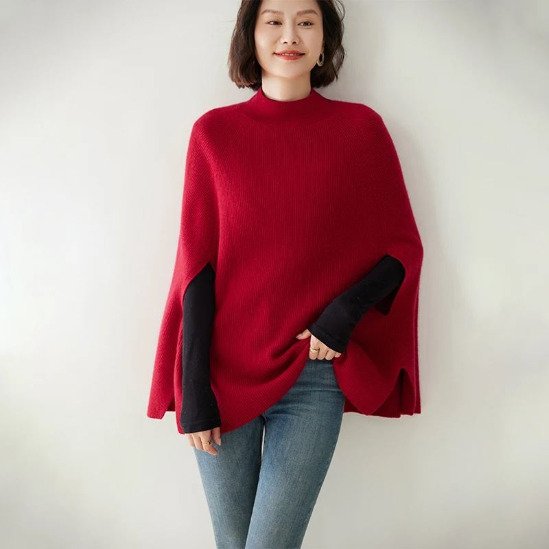 2024 Spring New 100% Cashmere Sweater Women\'s Half Turtleneck Fashion Pullover Female Loose Large Size Knit Jumper Lady Shawl