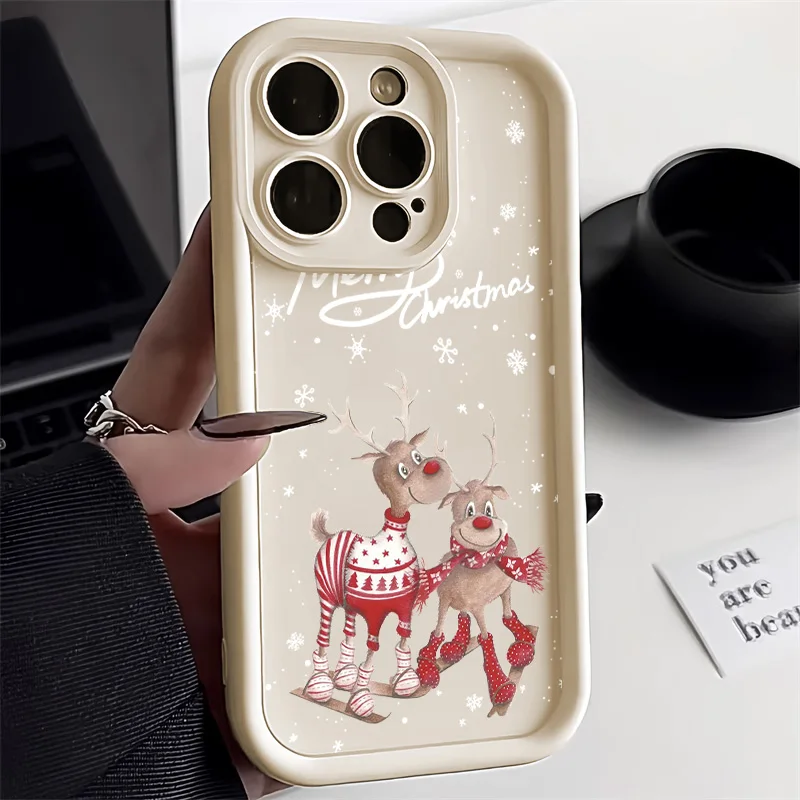 Christmas Reindeer Elk Soft Silicone Phone Case For iPhone 16 Case iPhone 15 14 13 12 11 Pro Max XR XS 7 8 Plus SE 2 Soft Cover