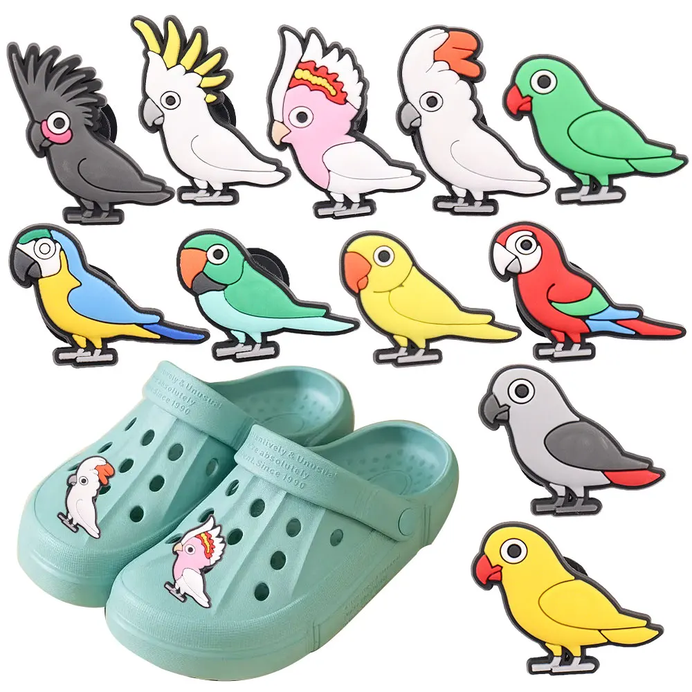 Single Sale 1pcs PVC Shoe Charms Colorful Green Yellow Red Parrots Hole Slipper Accessories Shoes Ornament For Children Gift