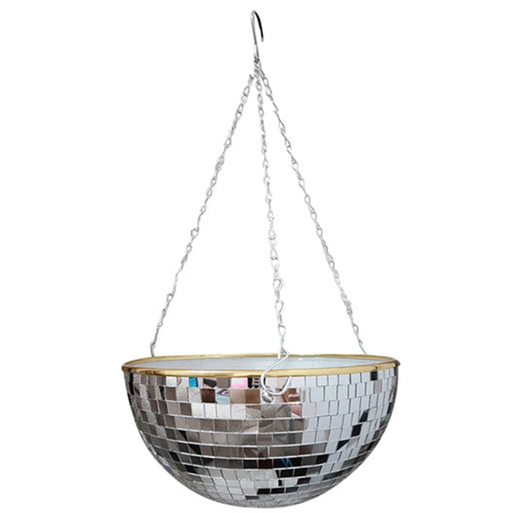 REST Disco Ball Planter Shape Hanging Vase Flower Planter Pots with Drainage Mirror Hanging Basket Room Garden Decoration-XL