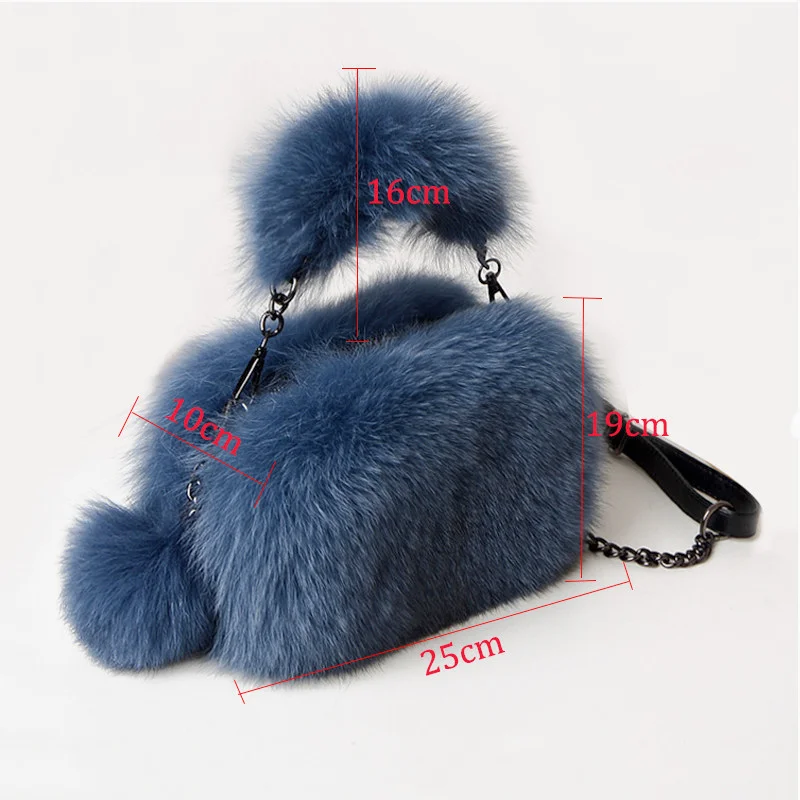 Luxury Real Fox Fur Women Messenger Bag 2022 Winter Ladies Warm Shoulder Bags Designer Fur Tote Bag Evening Party Clutch Bag