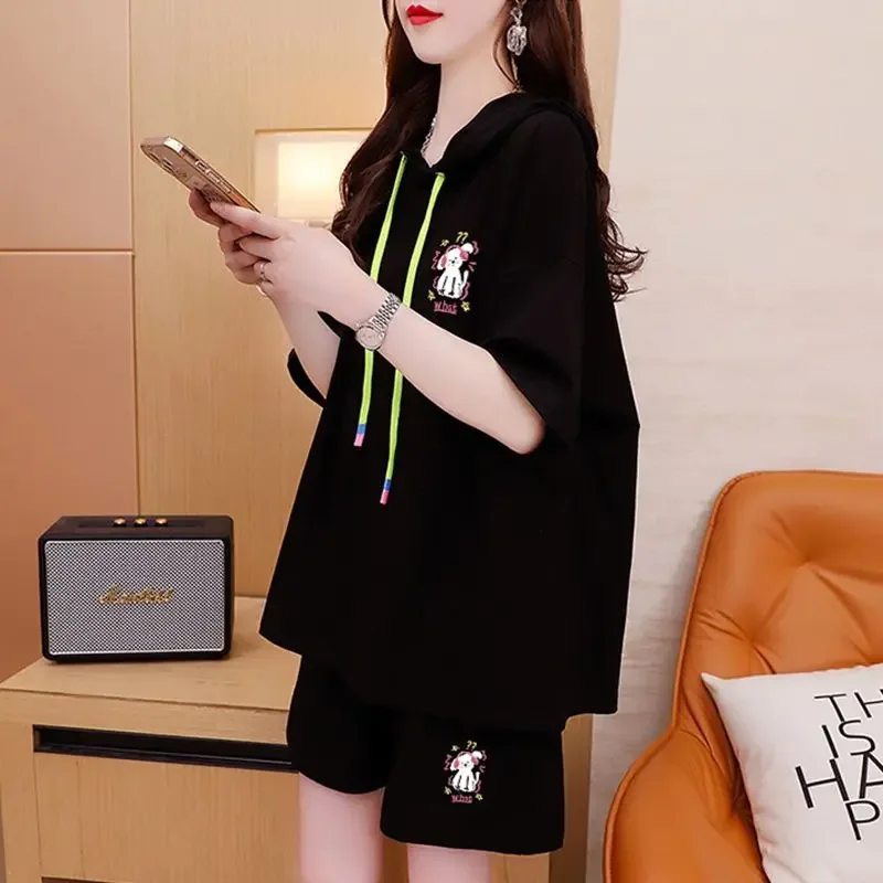 

Print Female Shorts Hoodie Work Wear Cute Baggy Women's Short Sets 2 Pieces Full Stylish New Features of Matching Korean Style
