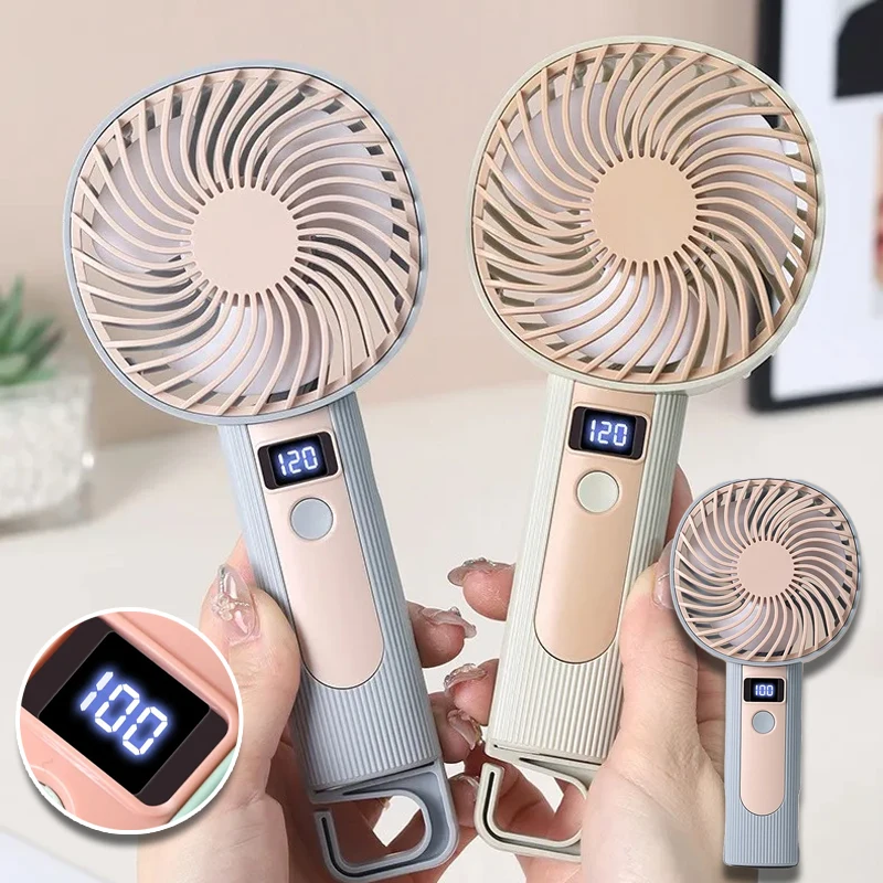 

Portable 2 in 1 Desk and Handheld Fan USB Rechargeable Digital Display 120 Speed Levels Mini Personal Cooling Fan