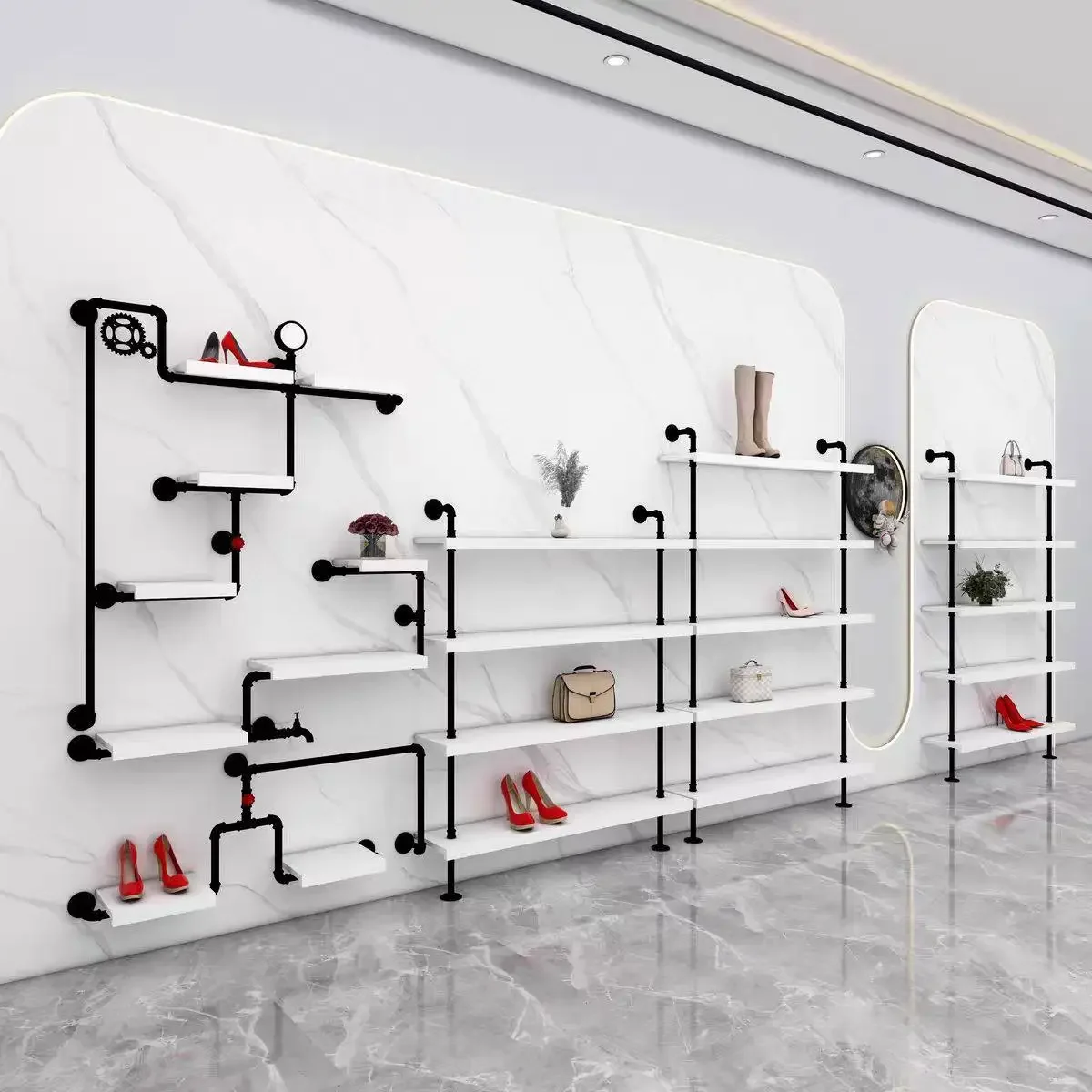 Store, shoe store, shoe shelf display rack, multi-layer board, wall hanging wall shoe rack,  bag display rack