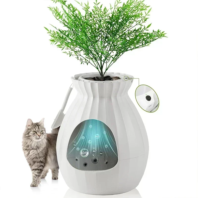 

The Cat Potty Is Upgraded To A Flower Pot Type, A White Large Closed Intelligent Odor Control and Sterilization System