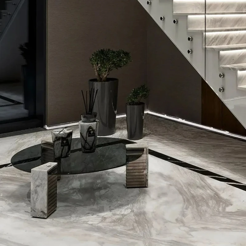 X-S Simple Modern Light Luxury Designer Creative Fashion Open Roll Texture Marble Coffee Table Round Customization HG