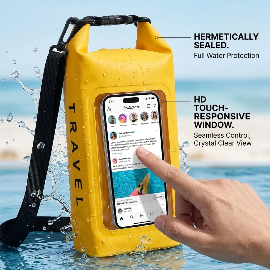 IP68 Waterproof Dry Bag 2L, Roll-Top Backpack with Phone Pouch, Ideal for Kayaking, Camping, Swimming, Beach, Fishing, Rafting