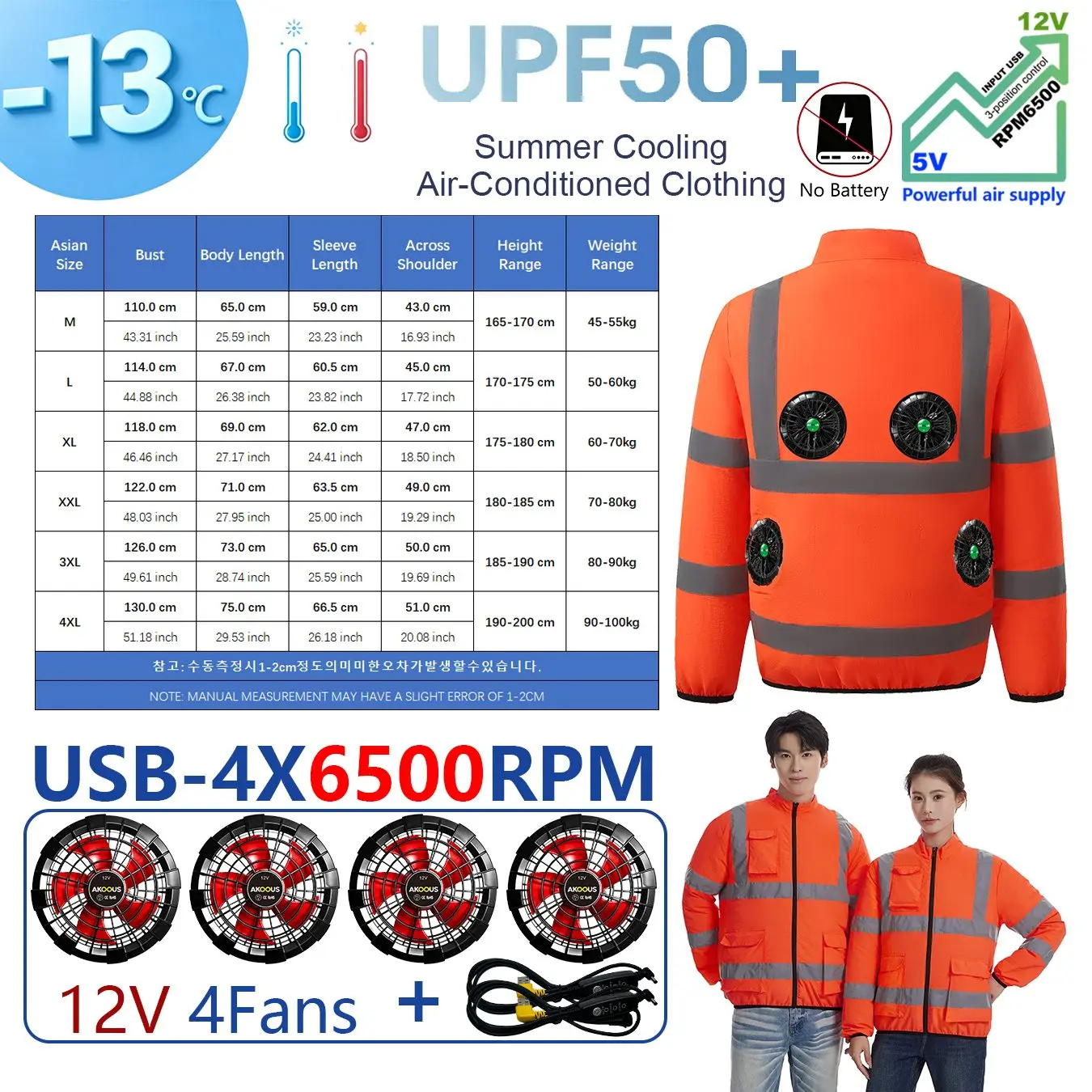 AKOOUS 6500 RPM 12V/5V USB 3-Fans Cooling Vest Air Conditioned Clothes Men Women Outdoor Work Fishing Body Cooling Jacket - view 4
