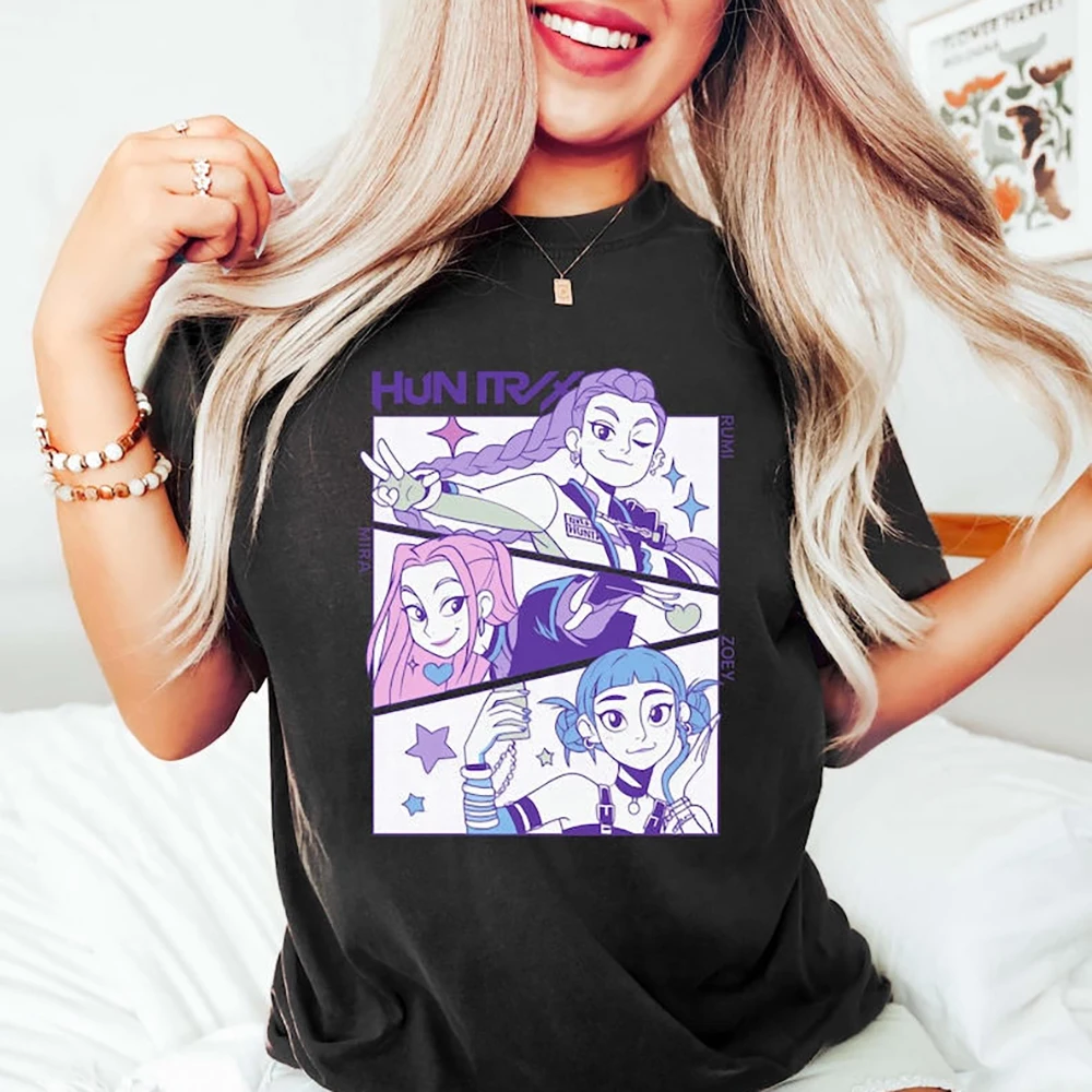 

Kpop Demon Hunters Shirt Jinu Manga Футболка Huntrix Girl Mira Rumi Joey Футболки Корейский Поп-любитель Подарок Эстетические топы 90-х Подарок фанатам