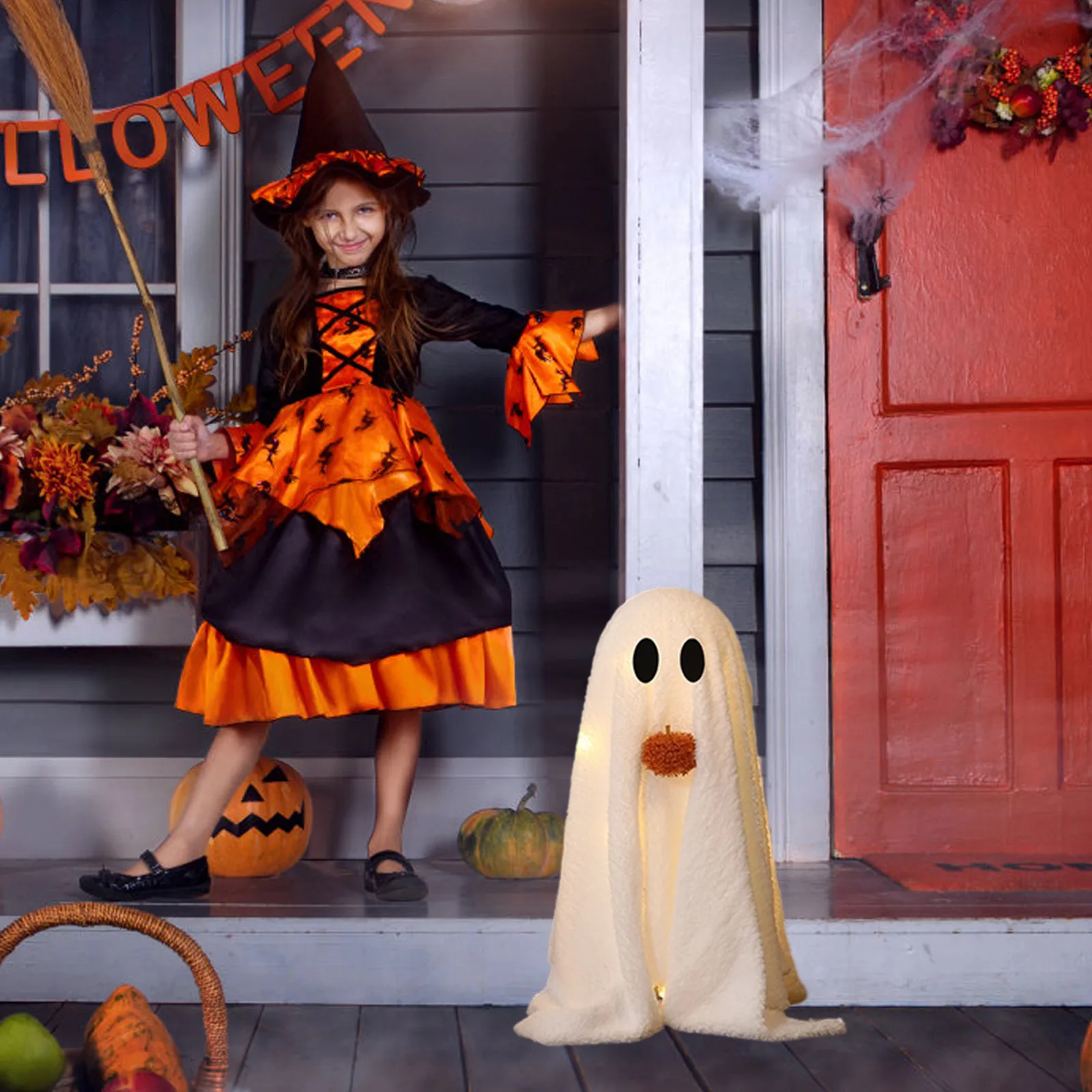 2PC Halloween Horror Glowing Ghost Indoor Decoration Scary Haunted House Prop Halloween Party Atmosphere Decoration Prop