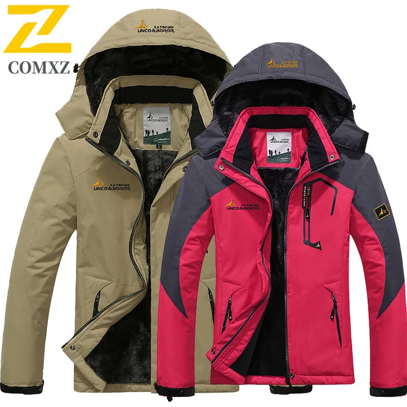Men Women Couple Winter Fleece-Lined Jacket Waterproof Windproof Mountain Climbing Coat Outdoor Thermal Windbreaker Plus Size