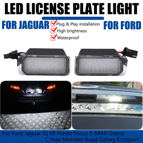 2 st. registreringsskyltsljus för Ford KUGA S MAX MONDEO MK4 MK5 MK2 FIESTA 2008-2019 FOCUS ABS plast 12V LED nummerplåtsljus 10 best sales Ford Mondeo 2008 - №3