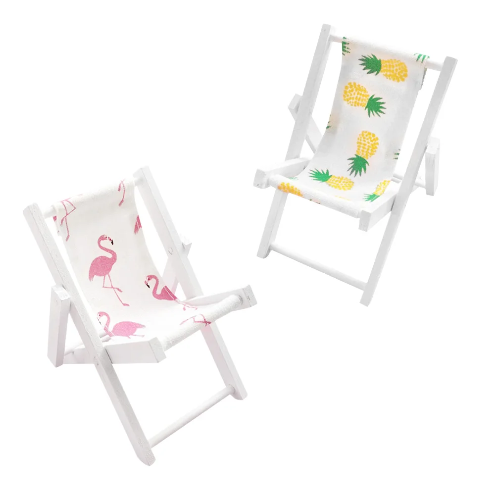 Miniature Ornaments Foldable Beach Chairs Deck Adornment Scene Model Mobile Phone Holder