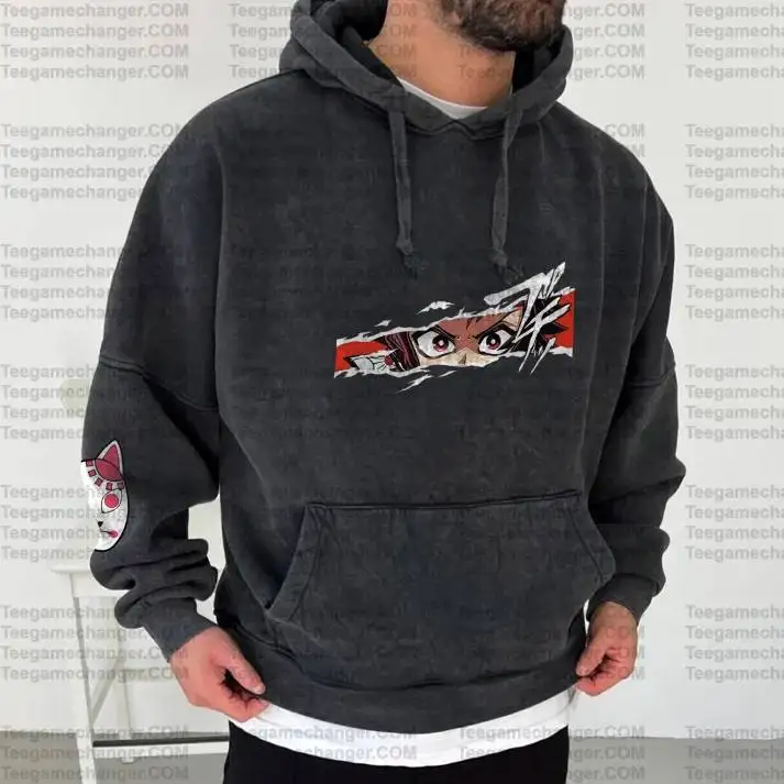 سترة شيطان القاتل 100 قطن للجنسين كبيرة الحجم كيميتسو نو يابا طباعة فضفاضة تناسب الصوف مبطنة ملابس الشارع للرجال والنساء #2