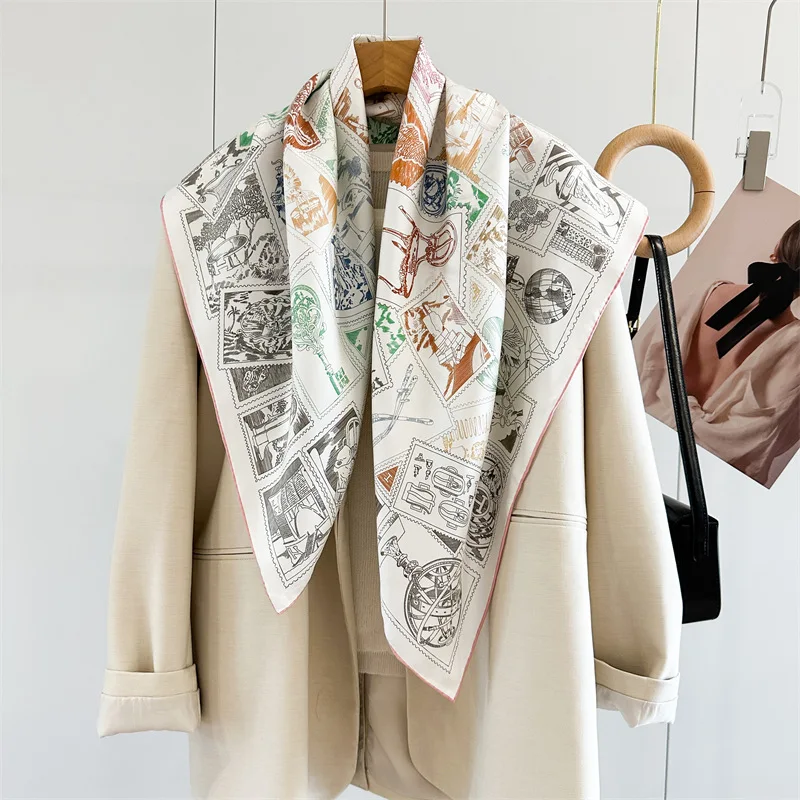 Двусторонний шарф из 100% шелка, шаль 18 мм, квадратный 90 шелковый шарф, накидки