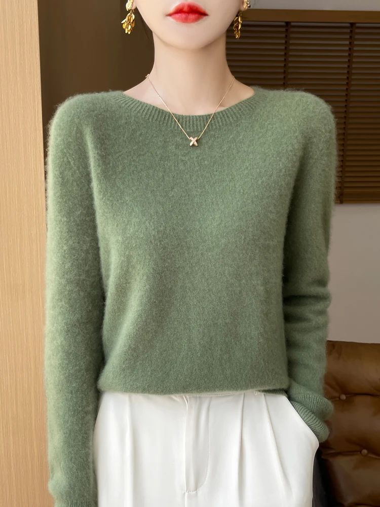 

100% Merino Wool Women's Basic Pullover O Neck Cashmere Sweater Solid Color Inner Wear Knitted Jumper Soft Warm Clothing Top