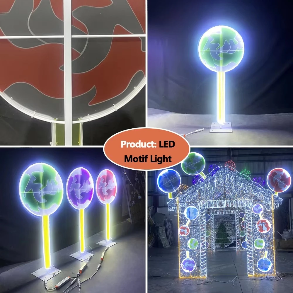 LED Neon Light Strips 2D Giant Christmas Lollipop Light Decoration Outdoor IP65 Amusement Garden Xmas Motif