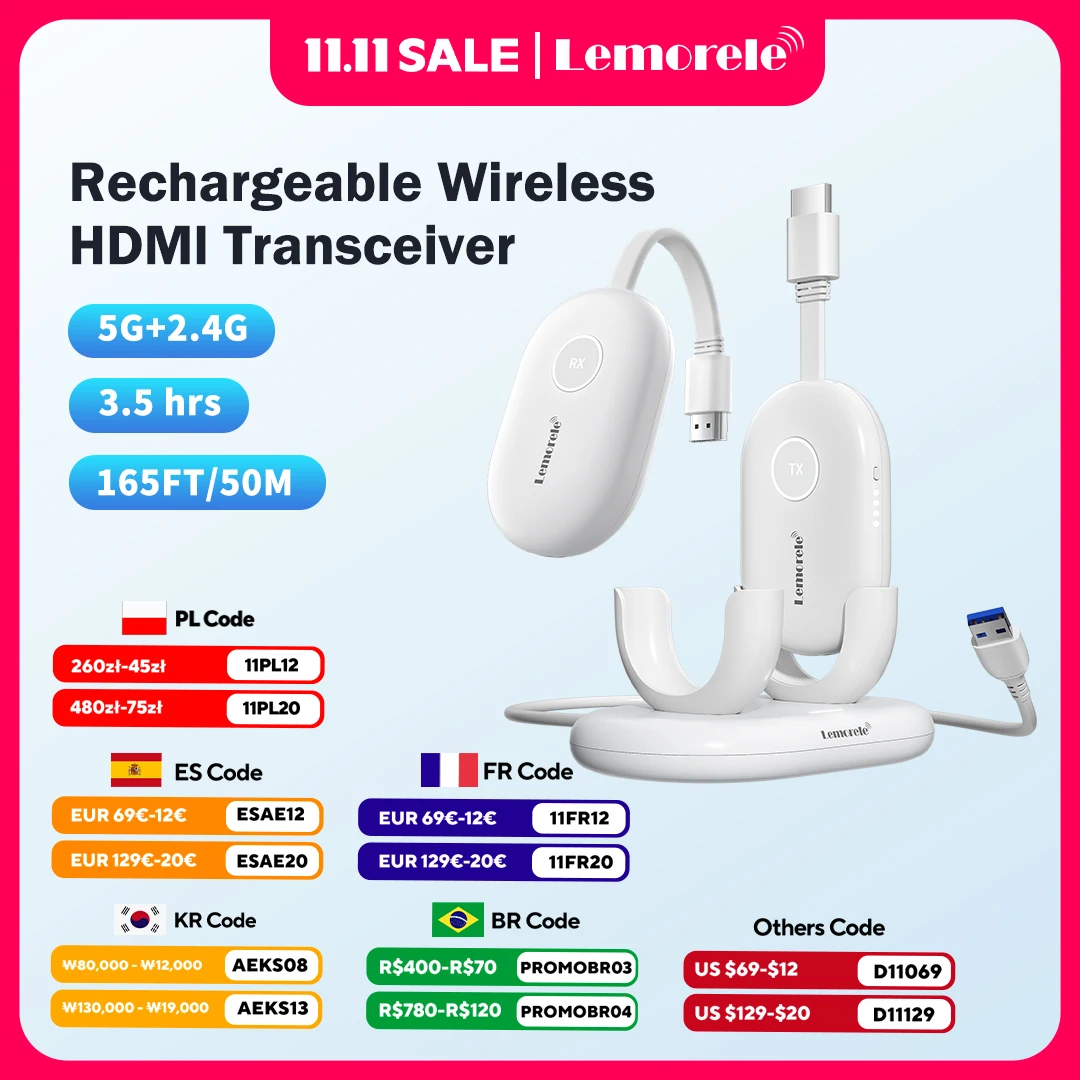 

Lemorele Беспроводной передатчик и приемник HDMI, функции организации и зарядки, собрание Bluetooth-передатчика, аудио для ноутбука