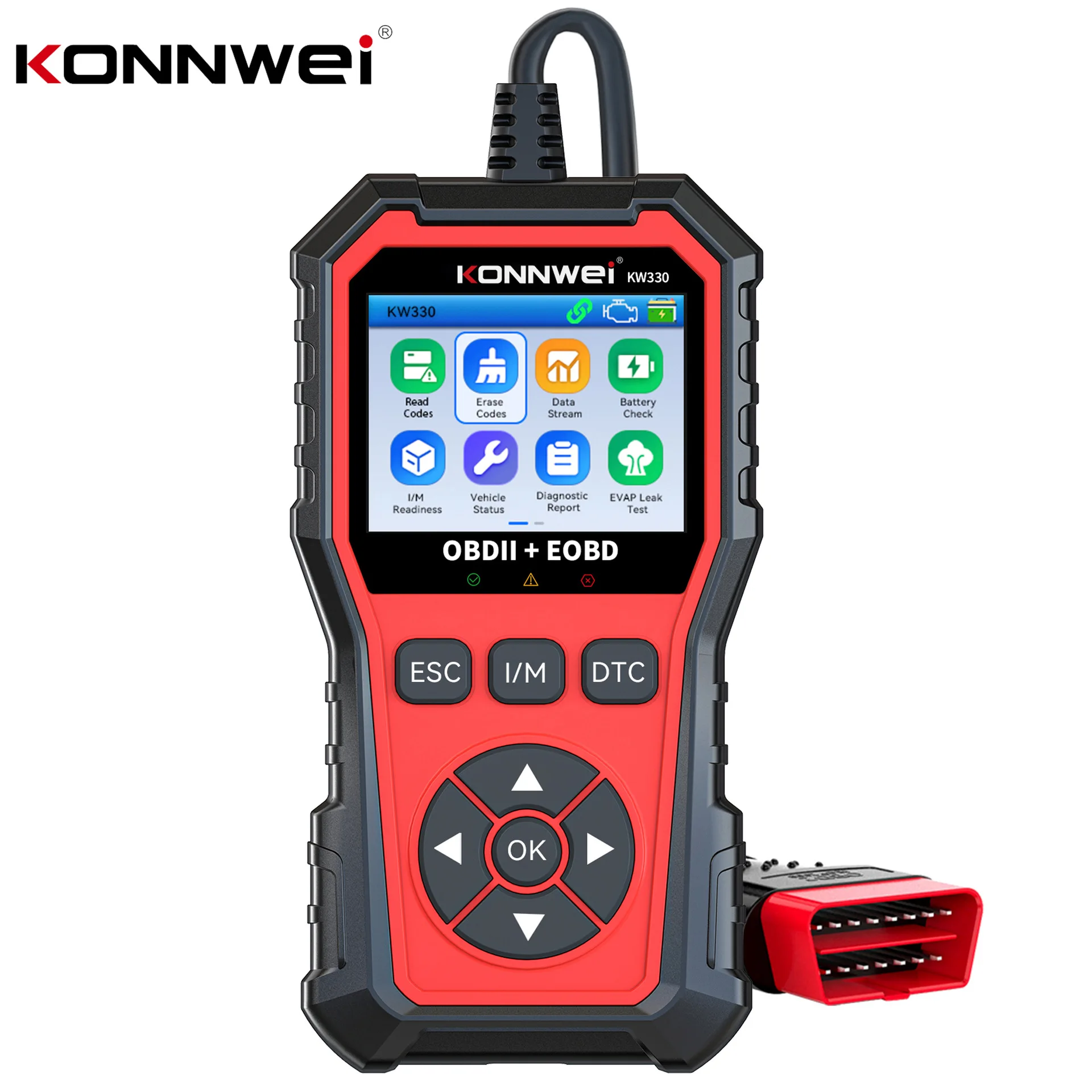konnwei-kw330-車用obd2故障スキャナー-エンジンバッテリーテスト-故障コードクリア-リアルタイムデータ-プロフェッショナルobd検査ツール