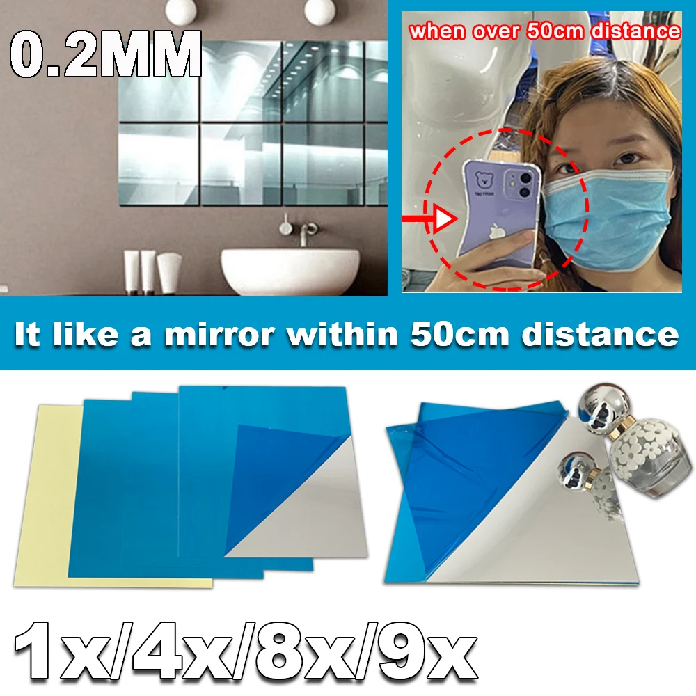 0.2mm thickness-15x15cm Mirror Tiles Wall Sticker Square Self Adhesive Stick On DIY Funny Home Decoration
