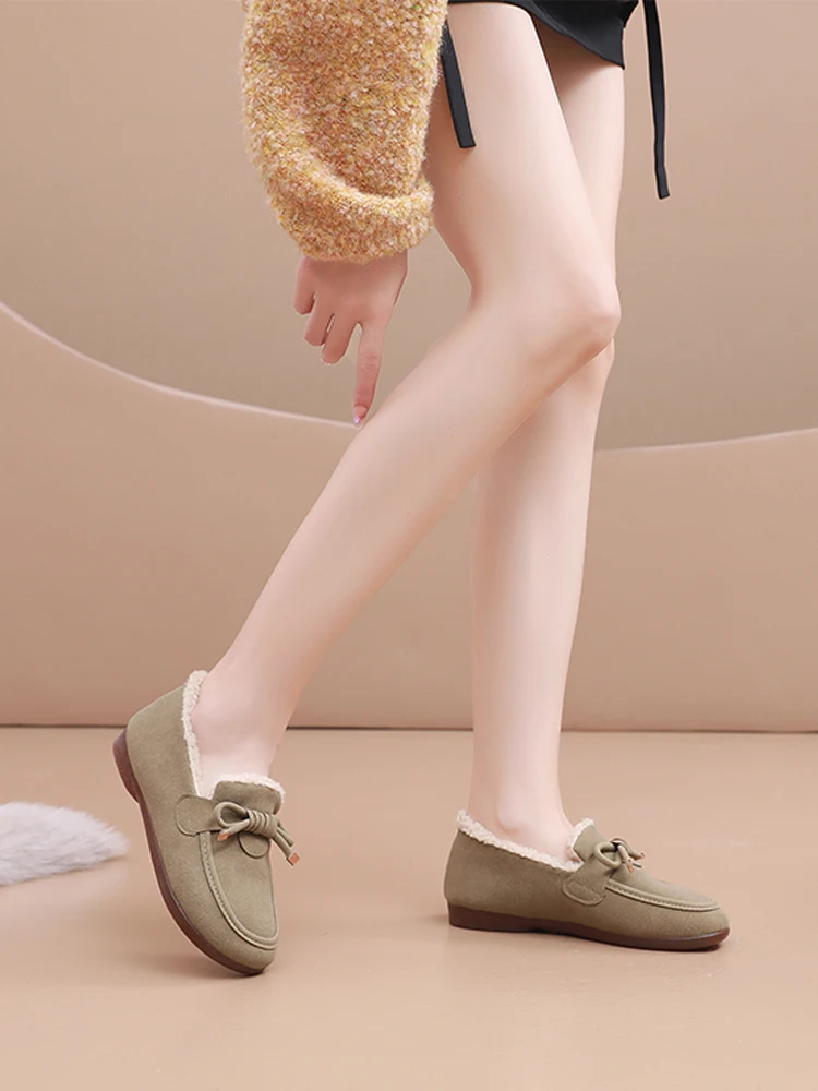 Women's Thickened Cotton Shoes Anti-slip Cow Tendon Bottom Winter Warm Fleece Lined Bean Bean Shoes Plush Shoes Korean Style ...