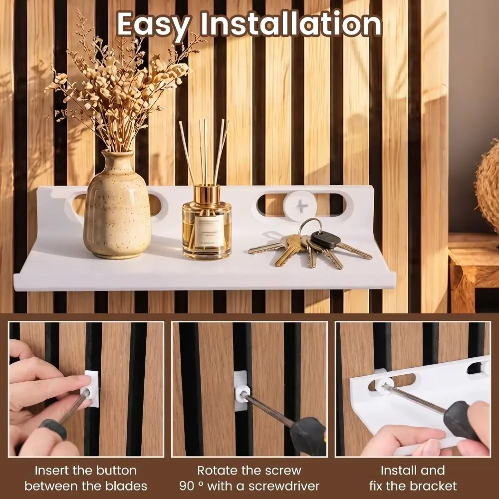 No Drill Acoustic Panel Shelf Floating Damage-Free Floating Shelf Metal Screw Raised Lip No Drill Shelf Living Room