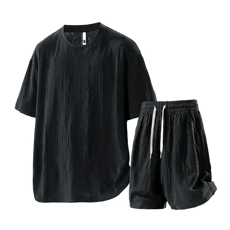 

Men's Short Sleeve Two-Piece Sportswear Set Big Size T-Shirt Shorts Suit Men's Summer Loose Large Casual Sports Tracksuit M-8xl