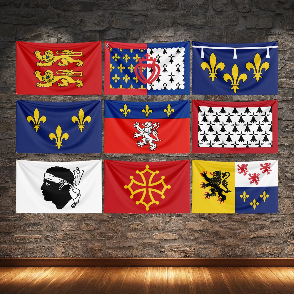 Impresión a una sola cara de la bandera de Córcega, Hauts-de-France, Île-de-France, Languedoc, Limousin, Lyonnais, Normandía, Orléanais.