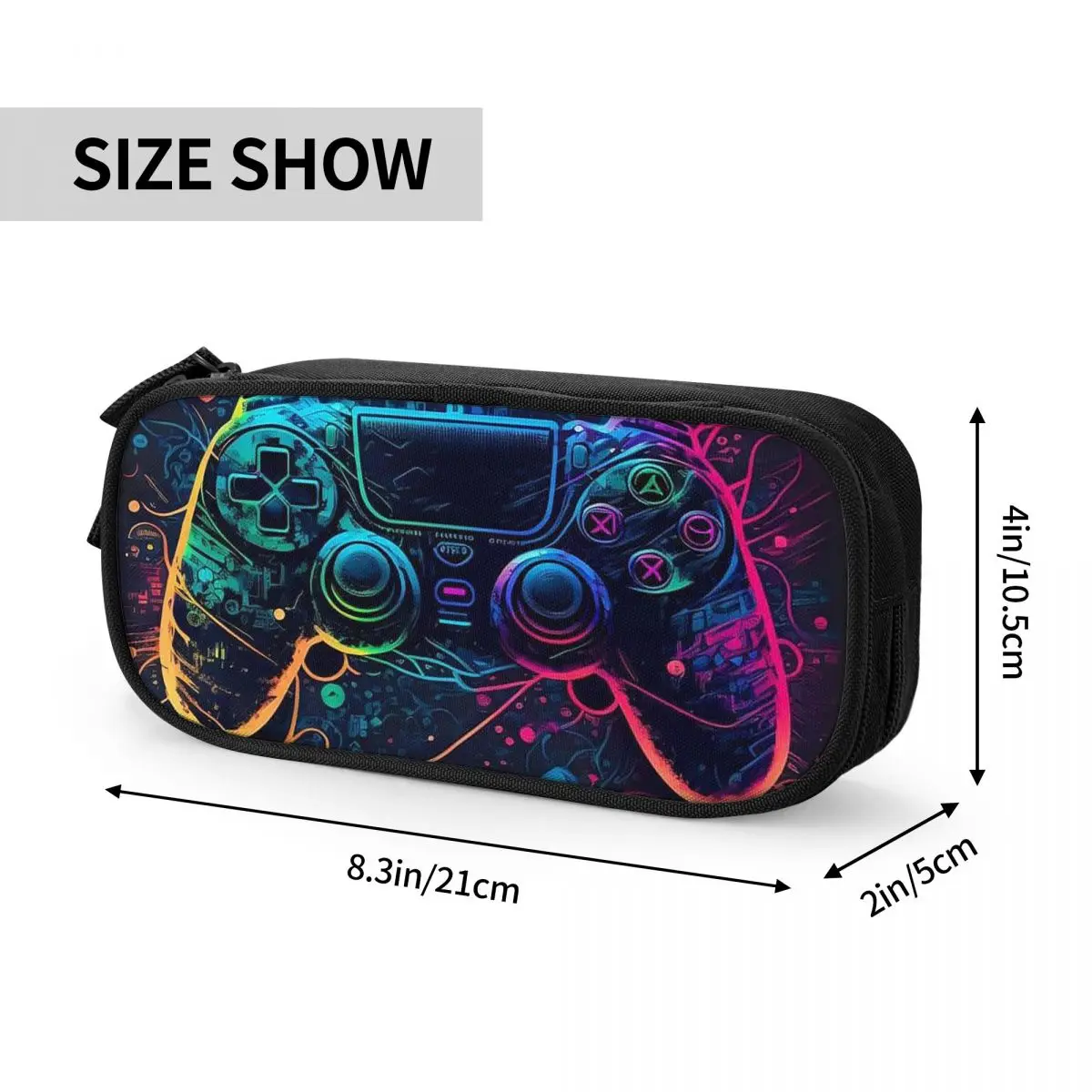 Neon Light Game Controller Gamepad Pencil Cases for Students Gifts Pen Box Pencil Bag Large Storage Pencil Pouch