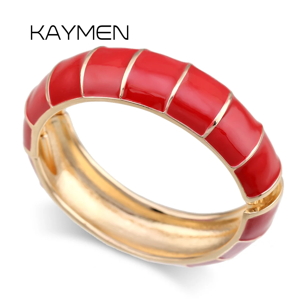 KAYMEN New Colorful Enameled Bohemia Fashion Bangle Cuff Bracelet for Women Girls Gold Plating Statement Chunky Jewelry Gifts