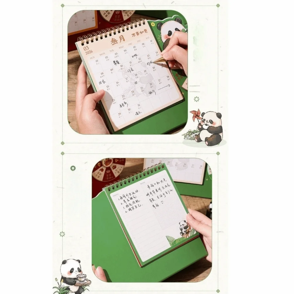 

Creative Cartoon Panda New Year Desktop Calendar Tear-away Double Coil Flip Calendar Thick 3D Rotary Table Calendar Home