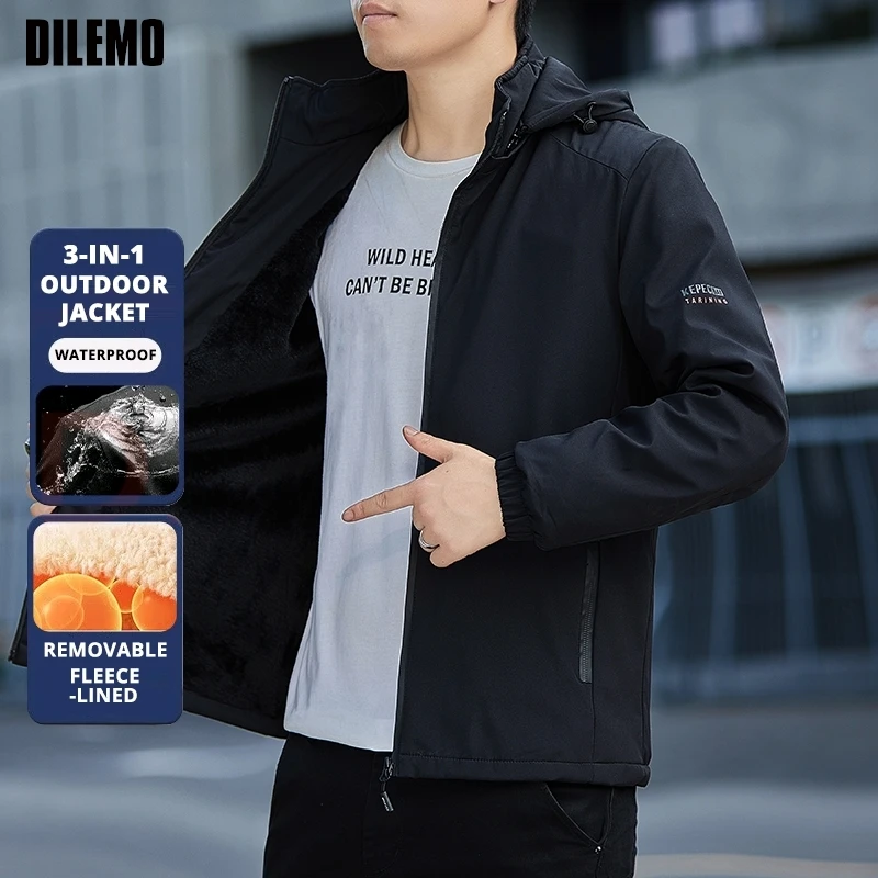 

Top Grade Fleece-lined New Men Sports Outdoor Jacket Bundle Up Windproof Thick Hooded Windbreaker Casual Parka Coats Outerwear