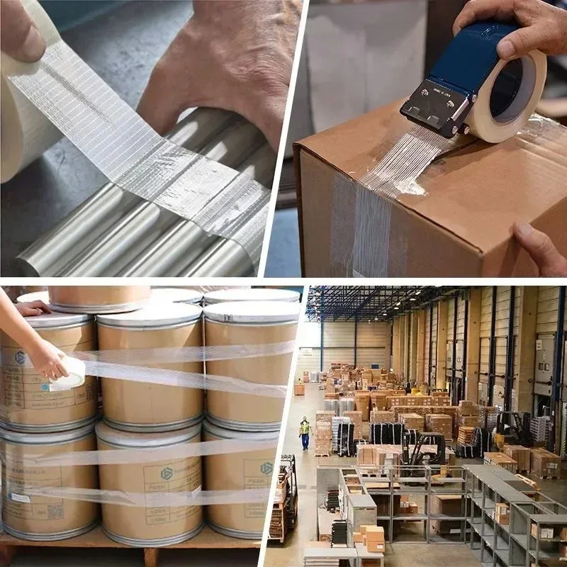 4/1Rolls Fiberglass Reinforced Strapping Tape for Electrical Refrigerator Clear Single-Sided Fiber Adhesive Tape Secure Sealing