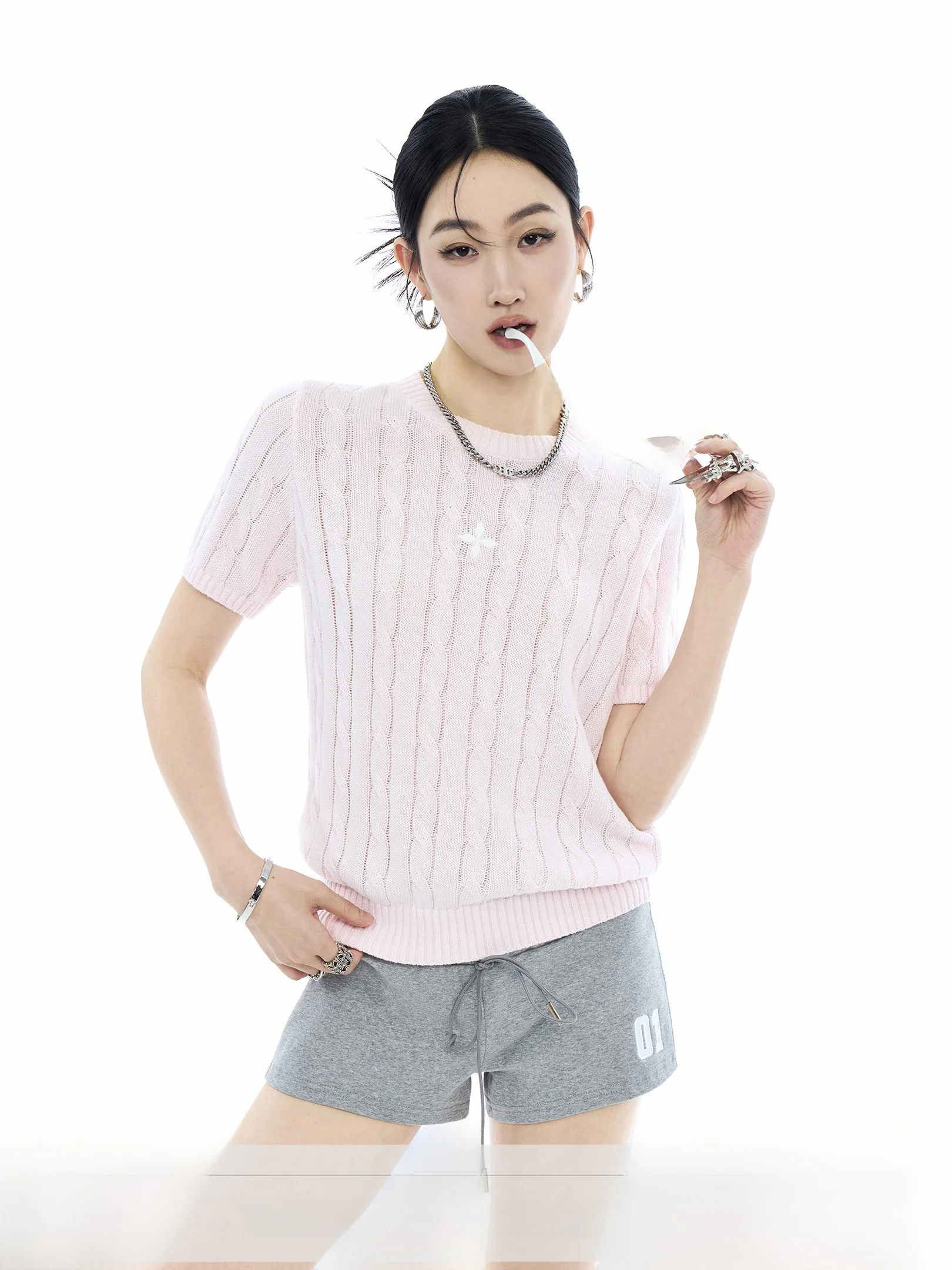

Ich Mode Women's Short Sleeve Knitted Top Breathable Lightweight Summer T-Shirt Casual Style round Neck Print Cotton Tee