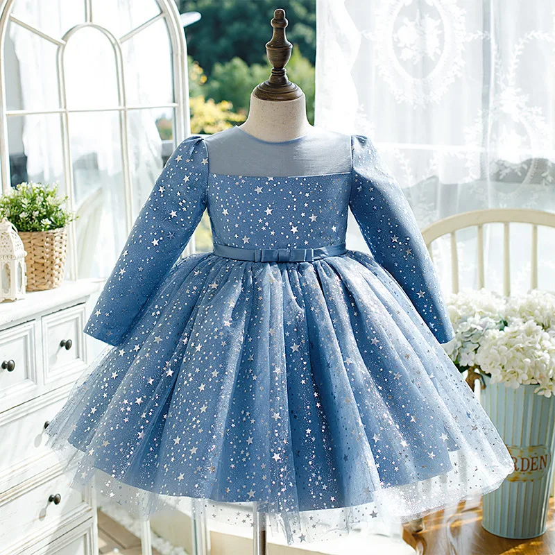 

Children Elegant Girls Dress Birthday Party and Wedding Luxury Gown Pageant Kids Evening Occasion Dresses Star Sequins Costume