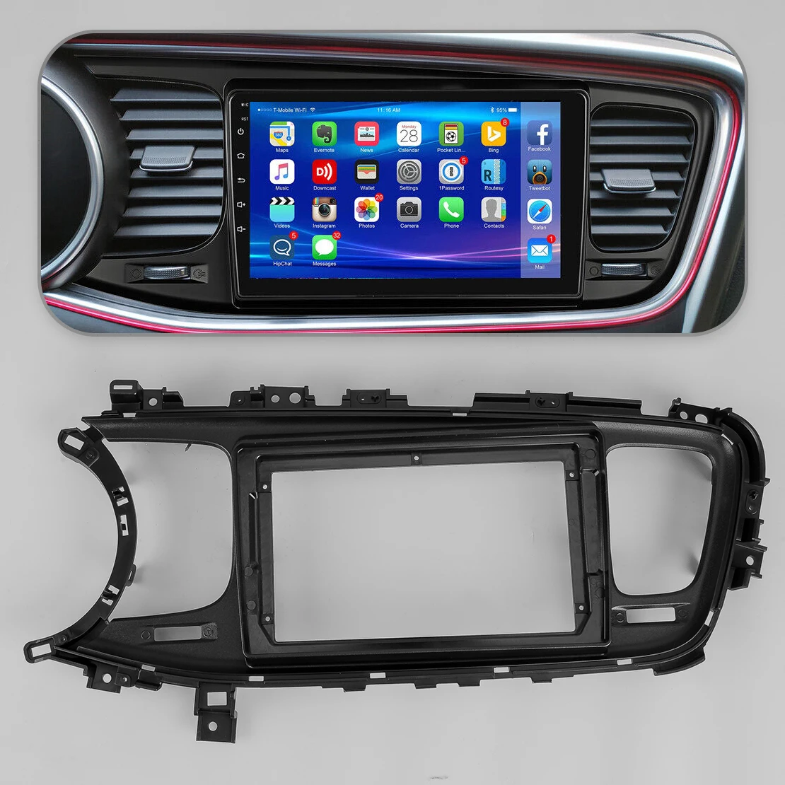 9\'\' 2 DIN Car Radio Stereo Dash Frame Fascia Panel Fit for KIA Optima K5 2013 2014 2015 Black ABS