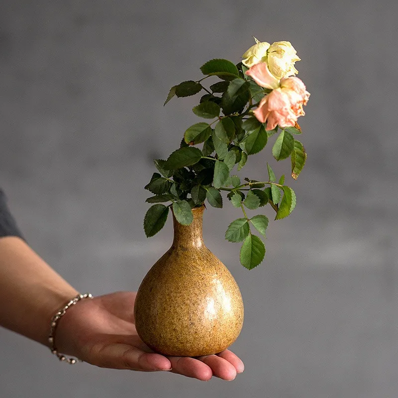 Stoneware Old Rust Porcelain Water Drop-Shaped Vase Decorative Bottle, Dried Flower Hydroponic Vase Home Decoration Ornamentst