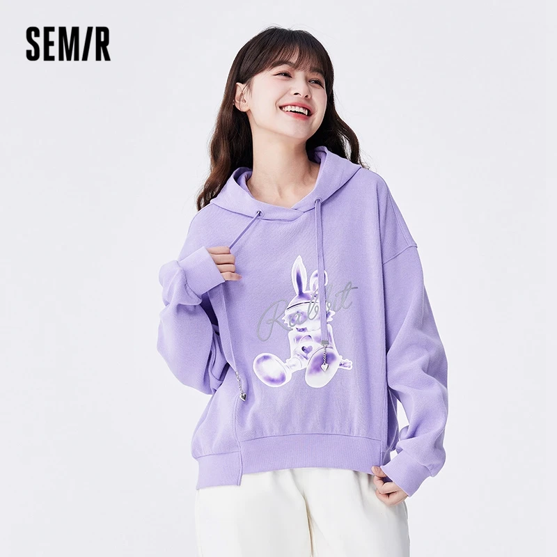 Semir Women Sweatshirt Autumn New Design Sense Rabbit Pullover Trendy Personality Loose Hooded Top Fashionable Sweater for Women