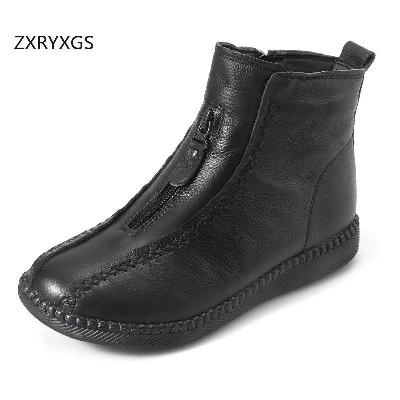 ZXRYXGS 2026 New Fashion Genuine Leather Autumn Winter Boots Comfortable Versatile Short Boots Flat Non-slip Women Boot Big Size