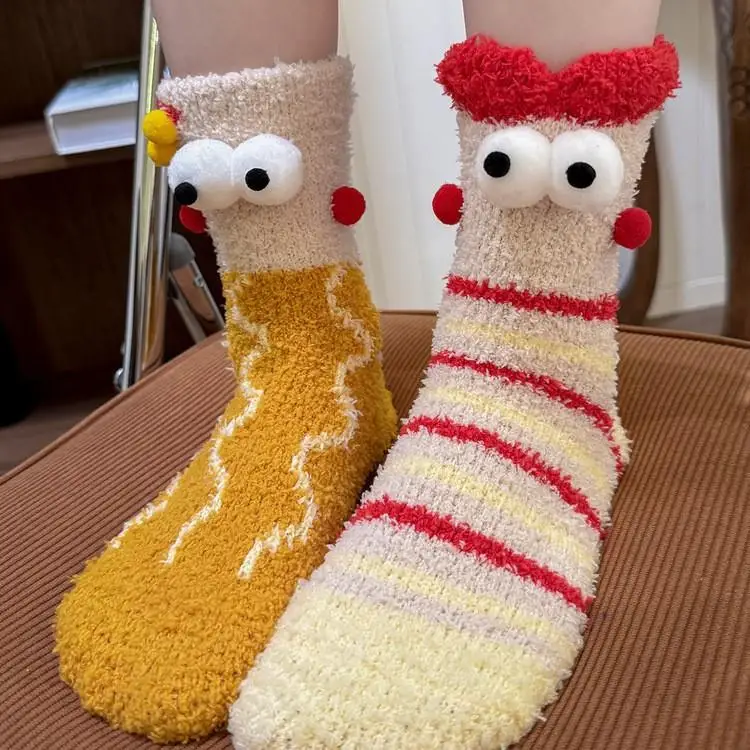 

Детские носки средней длины, толстые осенне-зимние теплые мягкие плюшевые носки из кораллового флиса для сна, мультяшные и милые необычные носки