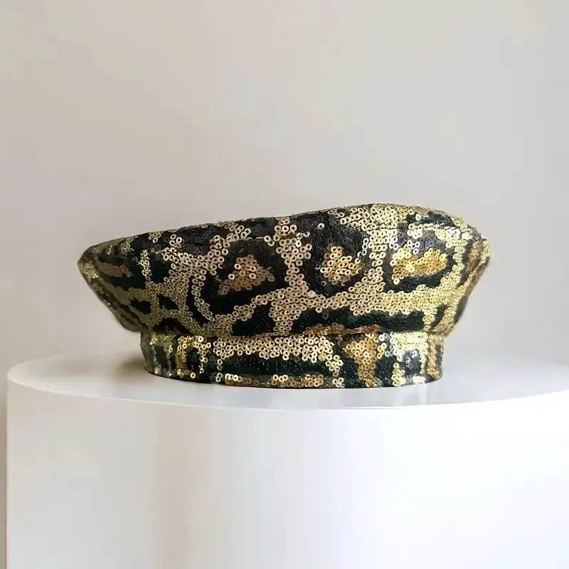 HongLuan Golden Leopard Music Festival Glitter Traje Chapéu Adulto, Gorro e Boina para Mulheres, Cosplay Acessórios Femininos Mulher