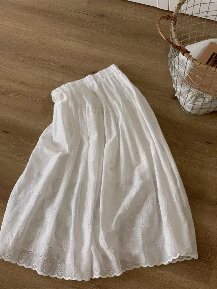 

Юбка из чистого хлопка с 3D-вышивкой, плиссированная, длинная, с большим оборотным подолом, многоярусная, с объемной вышивкой